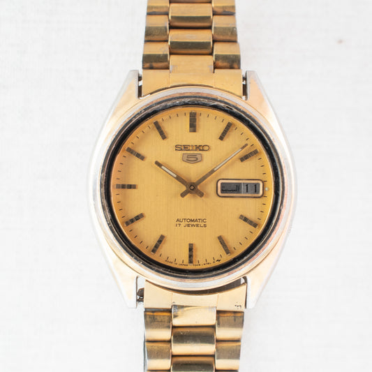 Vintage Seiko 5 Automatic Men's Watch Gold-Tone 17 Jewels Day/Date 7009-3171