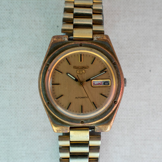 Vintage Seiko 5 Automatic Men's Watch Gold-Tone 6309-8150 English/Arabic Day