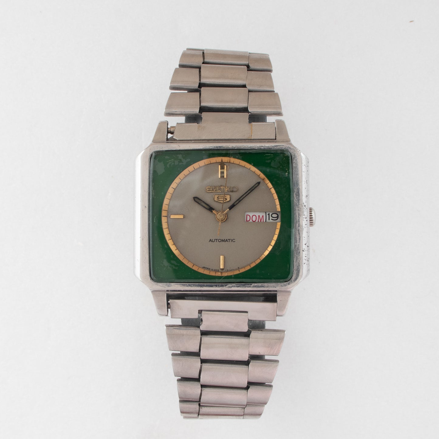 Vintage Seiko 5 Automatic TV Case 6309-547A Two-Tone Green/Silver Dial Watch