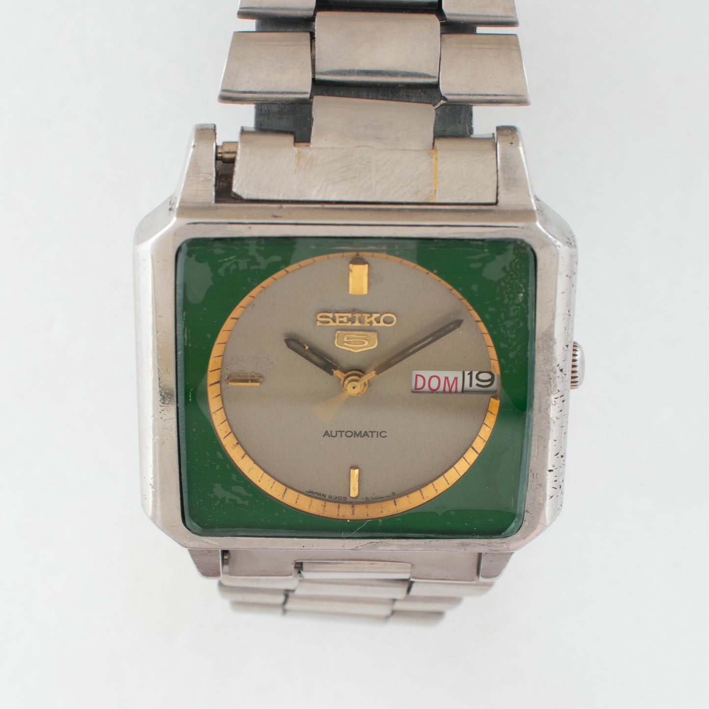 Vintage Seiko 5 Automatic TV Case 6309-547A Two-Tone Green/Silver Dial Watch