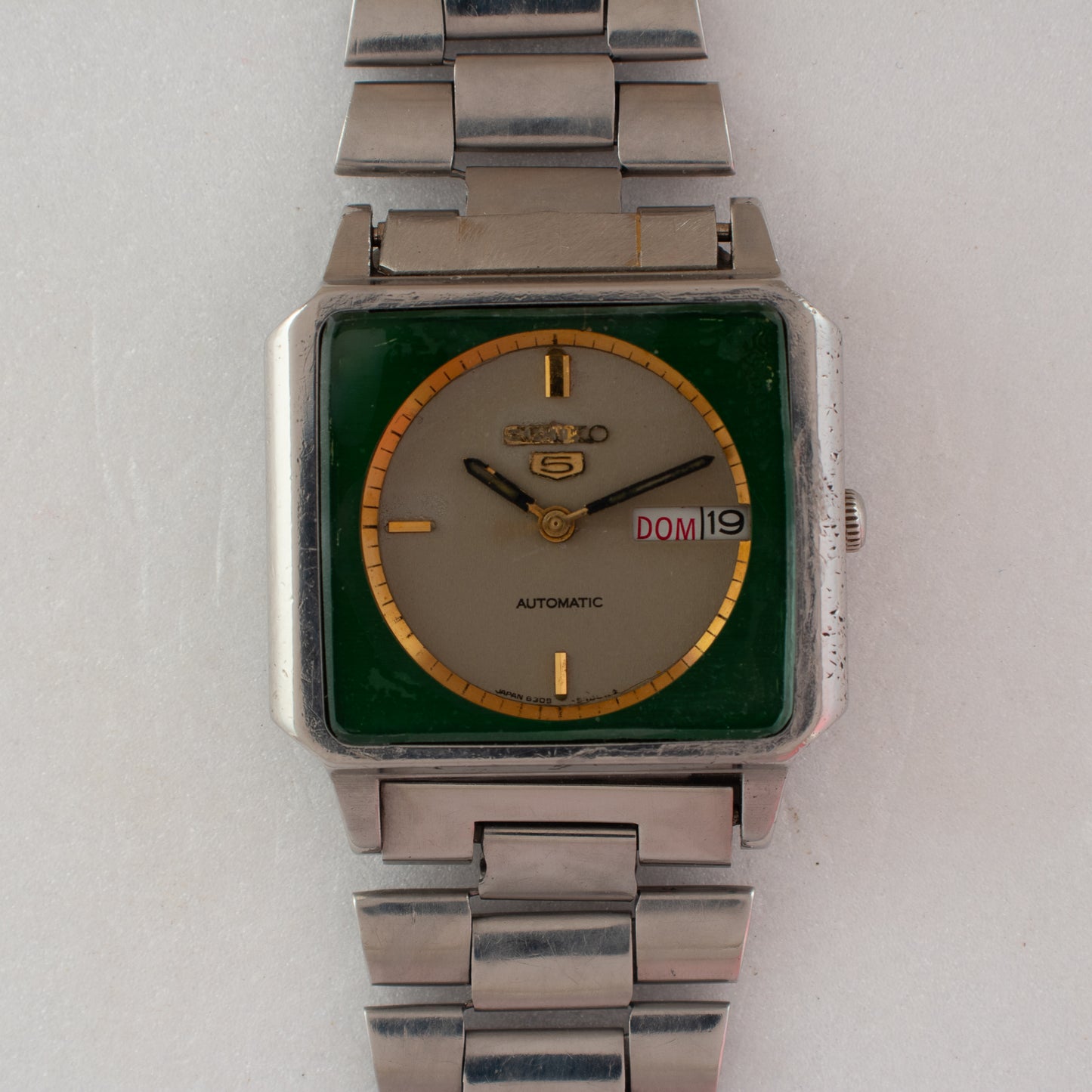 Vintage Seiko 5 Automatic TV Case 6309-547A Two-Tone Green/Silver Dial Watch