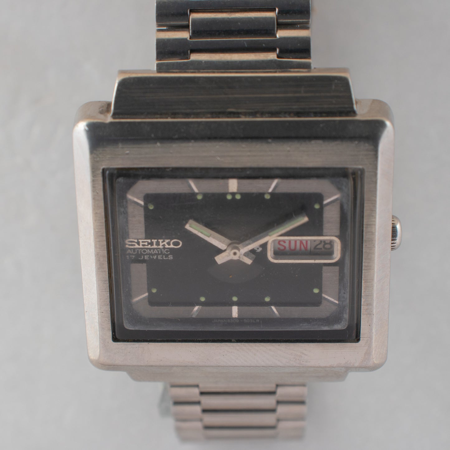 Vintage Seiko 5 Automatic Watch 6309-5030 Black Dial TV Case Bilingual Days 1980