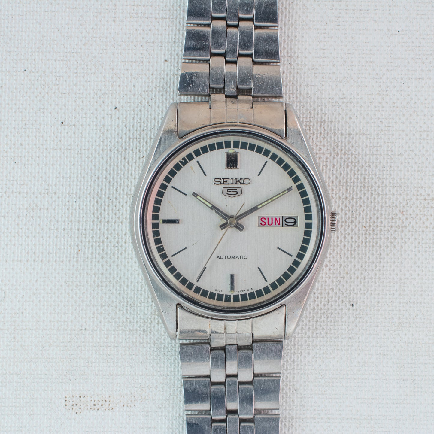 Vintage Seiko 5 Automatic Watch 6309-8900, Classic Silver Dial Bilingual Days