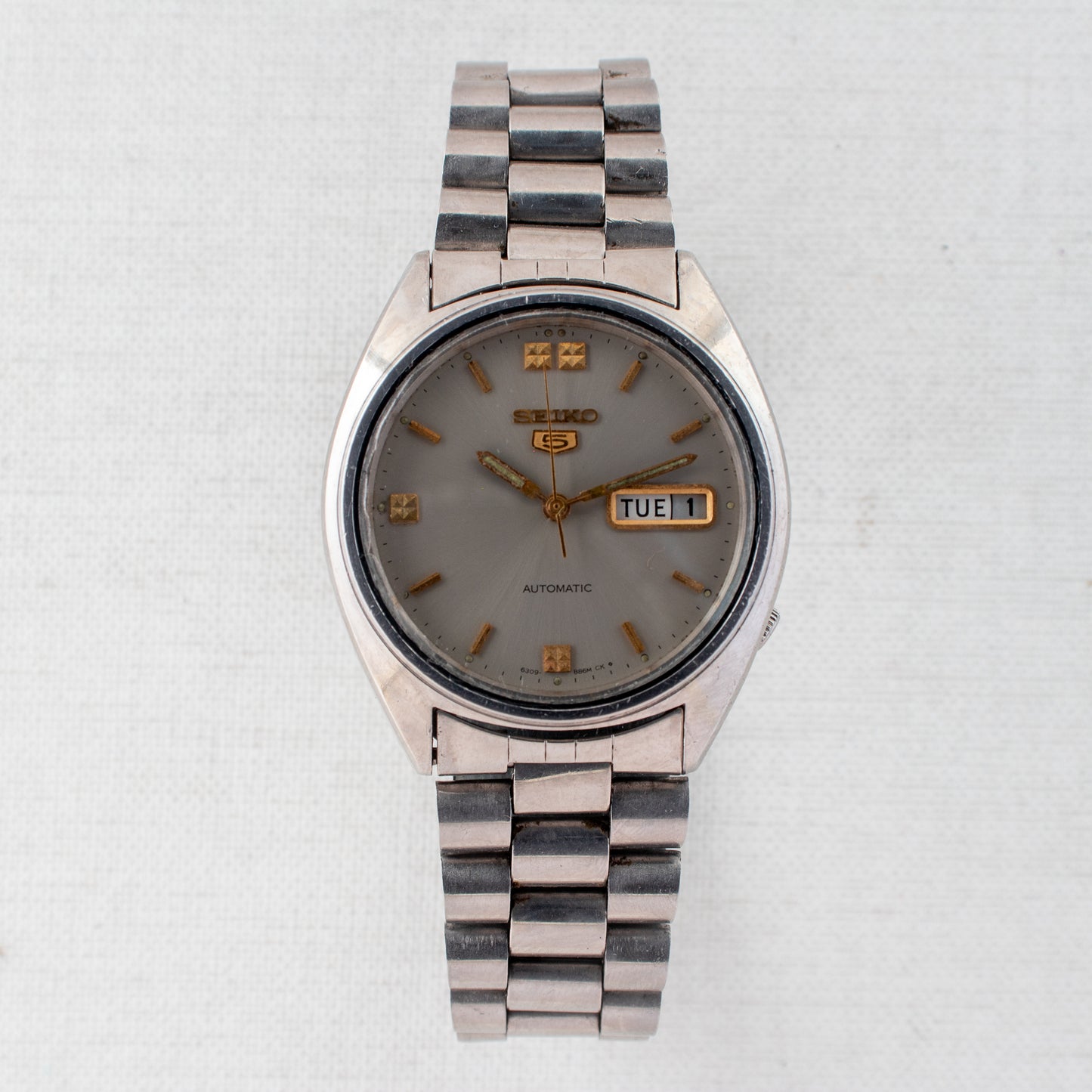 Vintage Seiko 5 Automatic Watch Grey Sunburst Dial 6309-8840 English/Spanish Day
