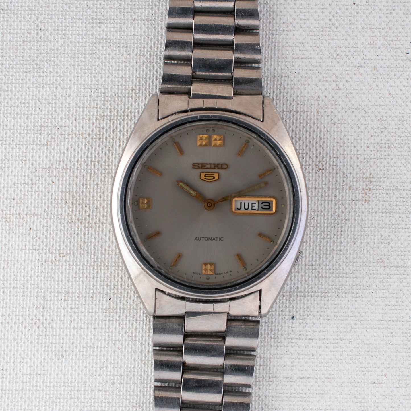 Vintage Seiko 5 Automatic Watch Grey Sunburst Dial 6309-8840 English/Spanish Day