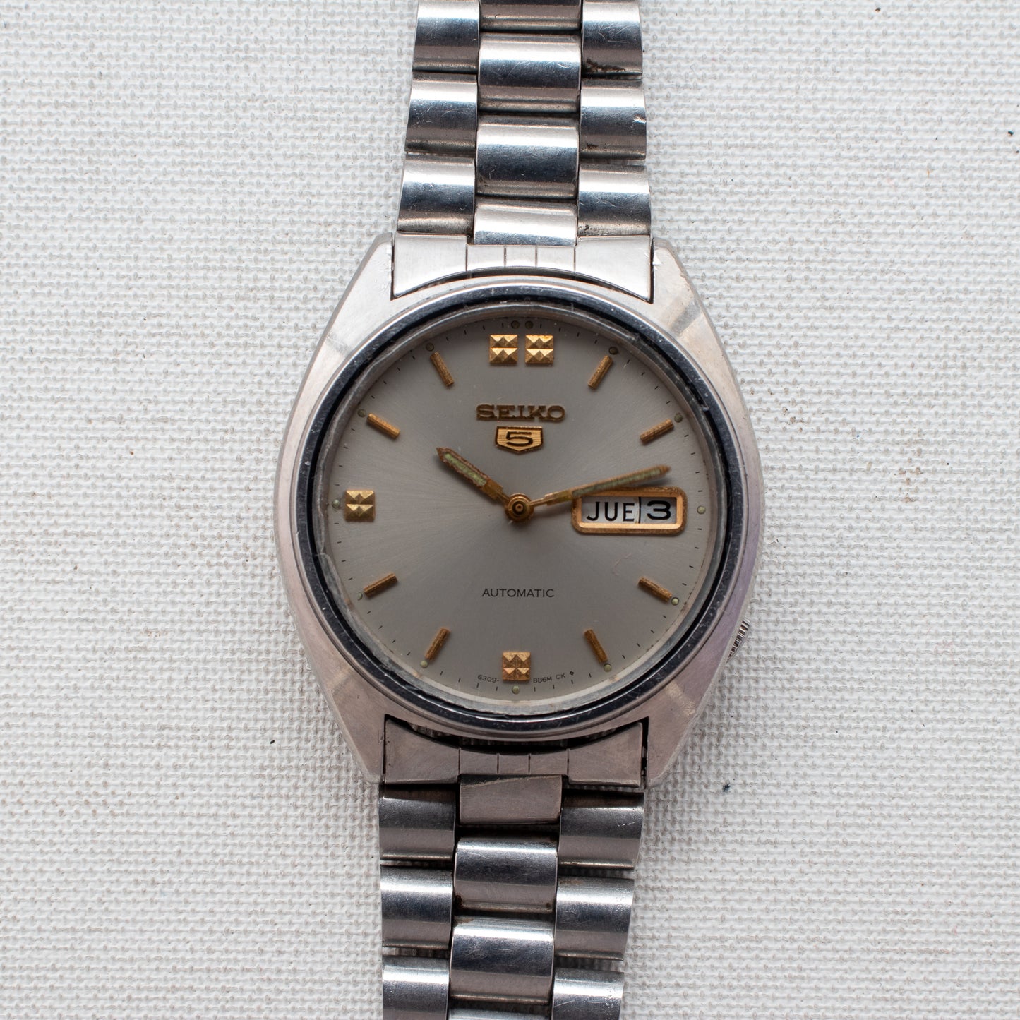 Vintage Seiko 5 Automatic Watch Grey Sunburst Dial 6309-8840 English/Spanish Day