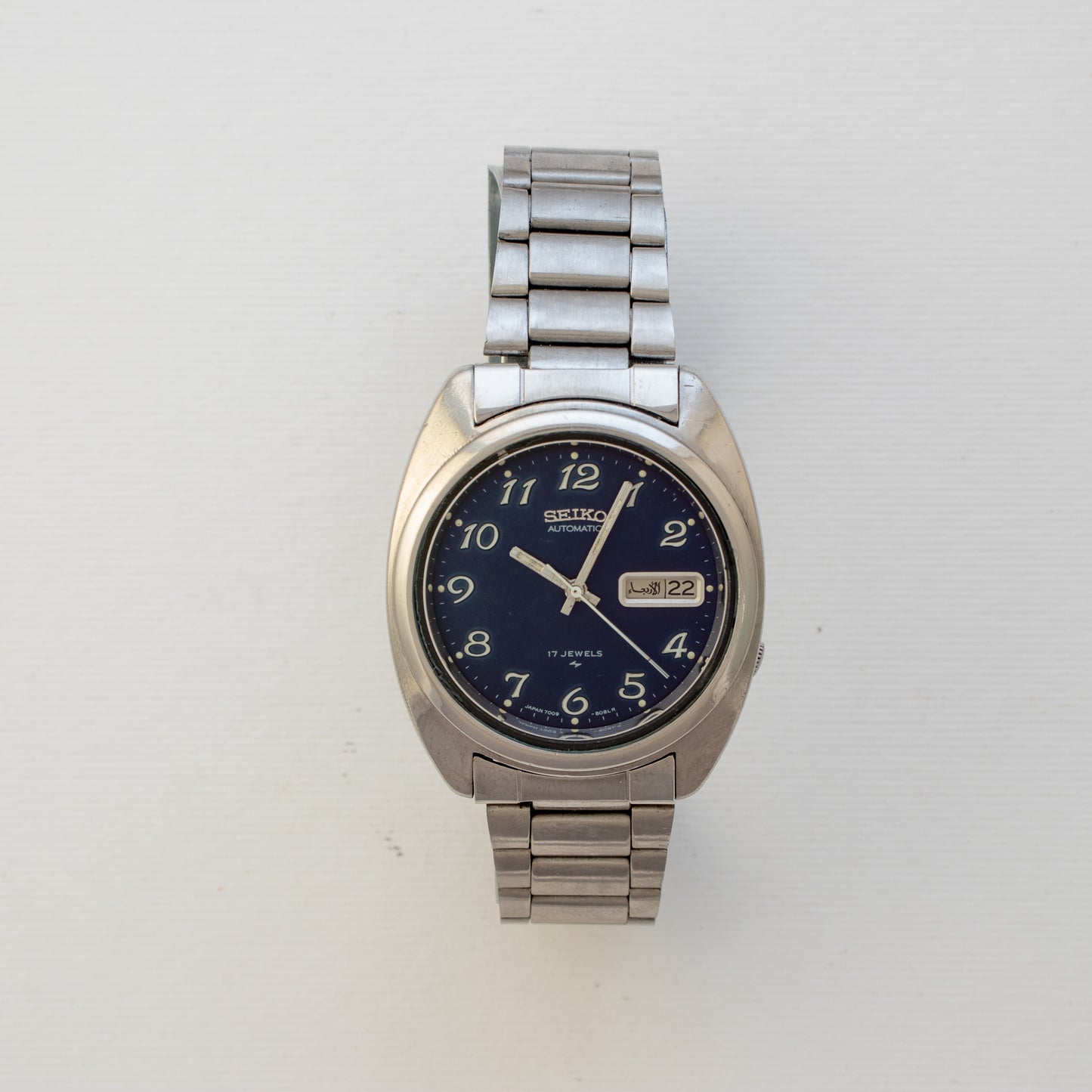 Vintage Seiko 7009-8081 Automatic Blue Dial English Numbers Day Date Men's Watch