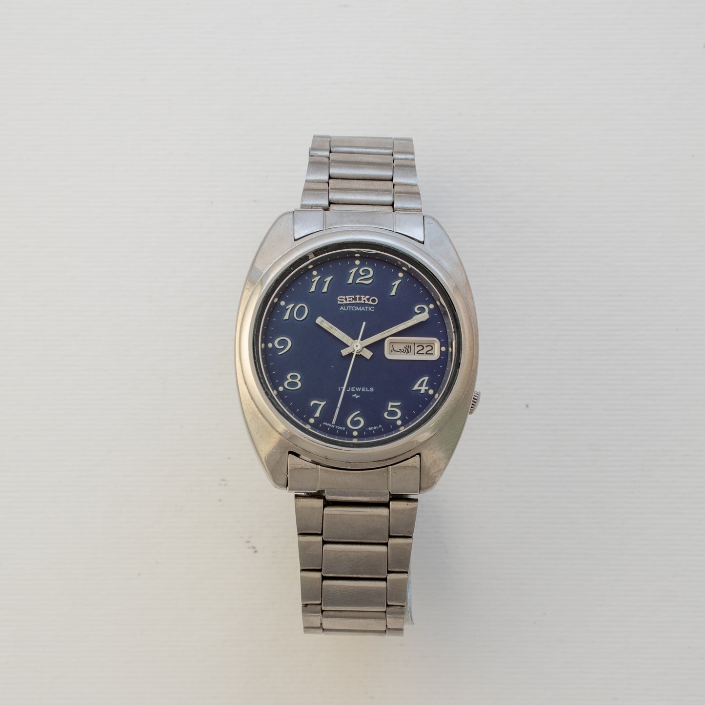 Vintage Seiko 7009-8081 Automatic Blue Dial English Numbers Day Date Men's Watch