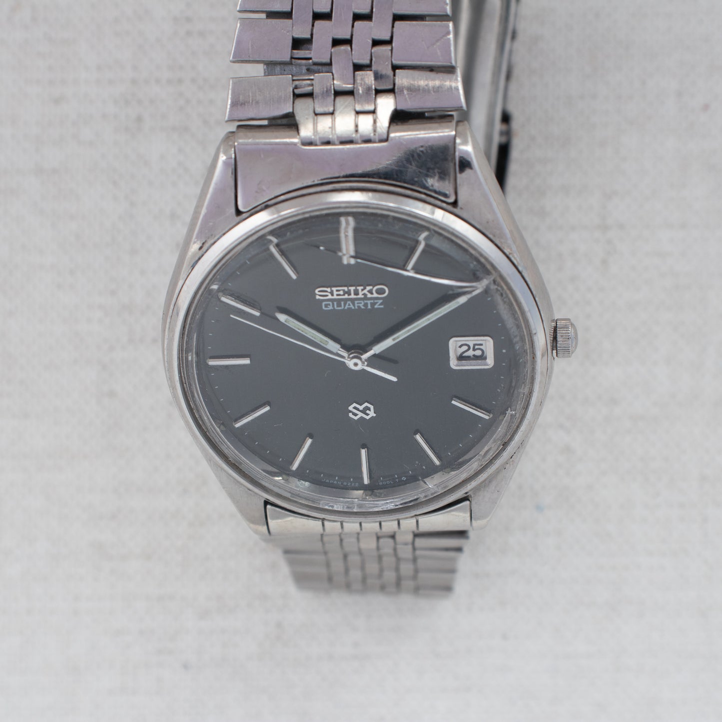 Vintage Seiko SQ Quartz Men's Watch 8222-8020 Black Dial Date Stainless Steel