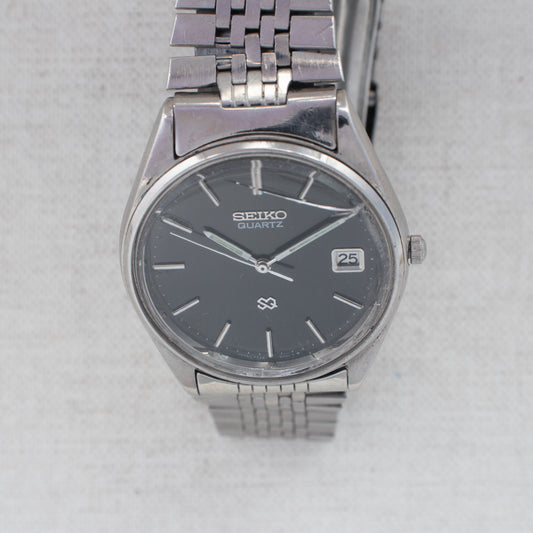 Vintage Seiko SQ Quartz Men's Watch 8222-8020 Black Dial Date Stainless Steel