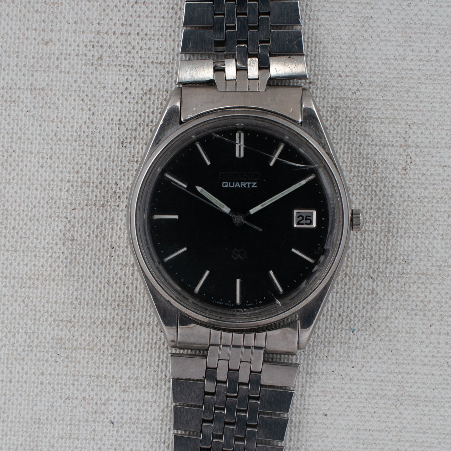 Vintage Seiko SQ Quartz Men's Watch 8222-8020 Black Dial Date Stainless Steel